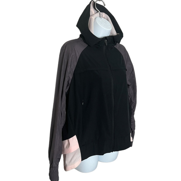 Fabletics Womens Black Pale Pink Vented Hooded High Low Zip Up Jacket XS - Picture 1 of 12
